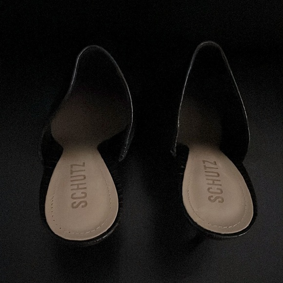 Schutz Bardot Croc Embossed Leather Stiletto Mules - Picture 7 of 11